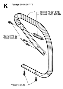 Handle Diagram and Parts List for 371XP 19991800001 & Above Husqvarna Chainsaw