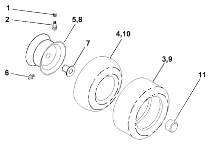 Wheels And Tires Diagram and Parts List for LTH1342 (954567031-A)(2000-12) Husqvarna Lawn Tractor