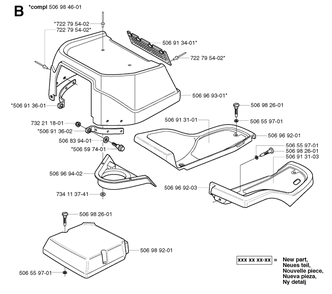 Hood Diagram and Parts List for R13 2002-02 Husqvarna Lawn Tractor