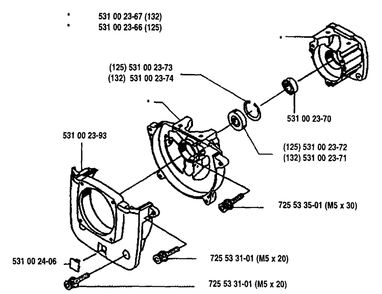Crankcase Diagram and Parts List for 125L 1993-04 Husqvarna Trimmer