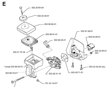 Carburetor And Air Filter Diagram and Parts List for 322E 19994000001-20010100000 Husqvarna Edger