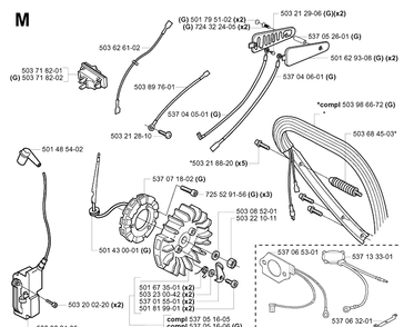 Electrical Diagram and Parts List for 385XP 20011300001-20034000000 Husqvarna Chainsaw