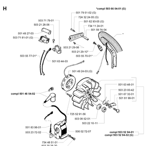 Electrical Diagram and Parts List for 262XP 19960100001-19981400000 Husqvarna Chainsaw