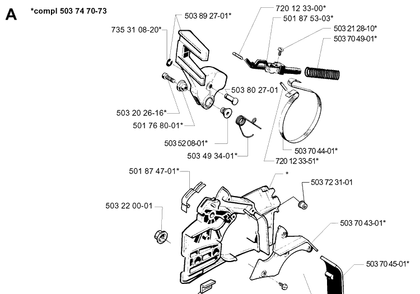Chain Brake Diagram and Parts List for 254 19980900001-19992300000 Husqvarna Chainsaw