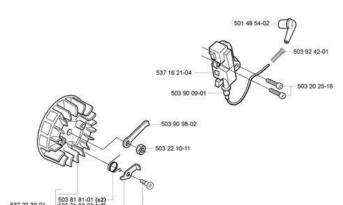 Ignition/Flywheel Diagram and Parts List for 338XPT 2005-03 Husqvarna Chainsaw