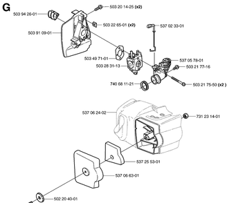 Carburetor And Air Filter Diagram and Parts List for 325HS99 (X-SERIES)(20030100001-20063600000) Husqvarna Hedge Trimmer