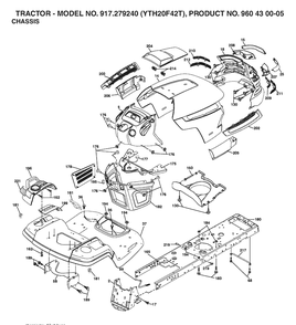 Chassis And Enclosures Diagram and Parts List for YTH20F42T (917279240)(2006-02) Husqvarna Lawn Tractor