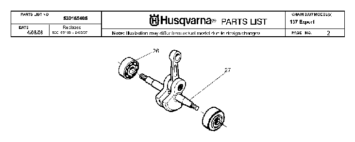 Crankshaft Diagram and Parts List for 137 20082200001 Husqvarna Chainsaw
