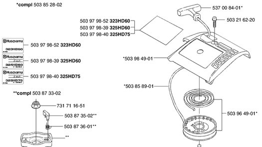 Starter Diagram and Parts List for 325HD60 (X-SERIES)(2002-06) Husqvarna Hedge Trimmer