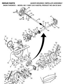 Auger Housing And Impeller Diagram and Parts List for 1130ST (HU1130STB)(2004-03) Husqvarna Snow Blower