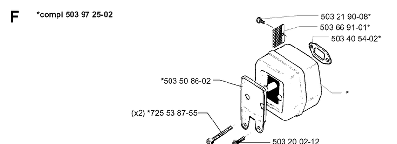 Muffler Diagram and Parts List for 261 19981000001-19992399999 Husqvarna Chainsaw