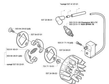 Ignition/Flywheel Diagram and Parts List for 223L 2005-04 Husqvarna Trimmer