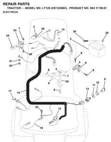 Electrical Diagram and Parts List for LT125 (HE12536C)(1996-01) Husqvarna Lawn Tractor