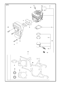 Cylinder, Piston And Muffler Diagram and Parts List for K970II 2014-02 Husqvarna Circular Saw