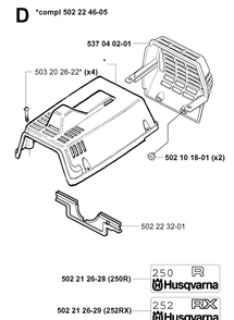Cylinder Cover Diagram and Parts List for 252RX 20011800001-20023100000 Husqvarna Brush Cutter