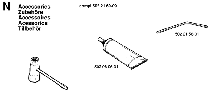 Accessories Diagram and Parts List for 225H75 19980900001-20022200000 Husqvarna Hedge Trimmer