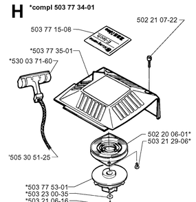 Starter Diagram and Parts List for 225HBV 19970500001-20000100000 Husqvarna Leaf Blower / Vacuum