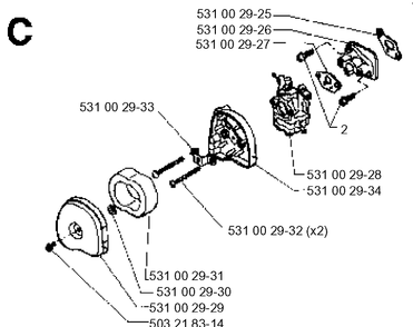 Carburetor And Air Filter Diagram and Parts List for 26H 19951400001-Current Husqvarna Hedge Trimmer