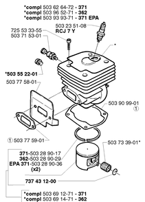 Piston/Cylinder Diagram and Parts List for 362EPA 1999-05 Husqvarna Chainsaw