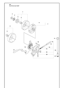 Clutch And Oil Pump Diagram and Parts List for 570 2009-08 Husqvarna Chainsaw