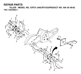 Tine Assembly Diagram and Parts List for CRT51 (954000692-E)(2003-01) Husqvarna Tiller