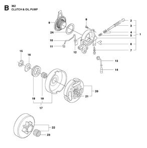 Clutch Oil Pump Diagram and Parts List for 362 2011-02 Husqvarna Chainsaw