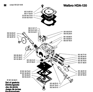 Carburetor Details Diagram and Parts List for 262XP 19924400001-19942300000 Husqvarna Chainsaw