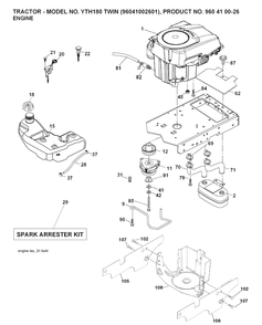 Engine Diagram and Parts List for YTH180 (96041002601)(2007-09) Husqvarna Lawn Tractor