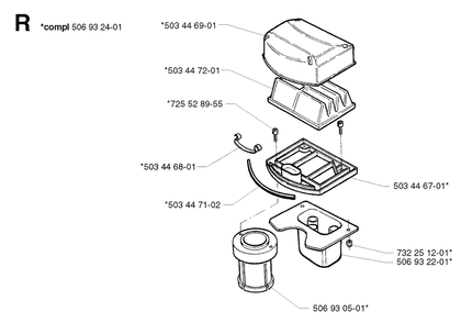 Air Filter Diagram and Parts List for PF21 2002-05 Husqvarna Lawn Tractor