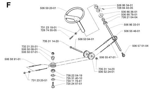 Steering Diagram and Parts List for R11 2002-02 Husqvarna Lawn Tractor