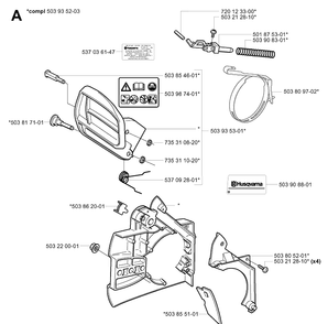Chain Brake Diagram and Parts List for 338XPT 20043100001-20051000000 Husqvarna Chainsaw