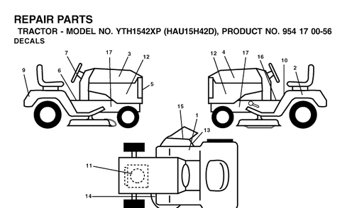 Decals Diagram and Parts List for YTH1542XP (HAU15H42D)(2003-01) Husqvarna Lawn Tractor