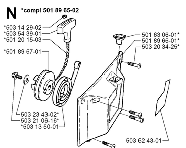 Starter Diagram and Parts List for 3120 19960100001-19980900000 Husqvarna Chainsaw