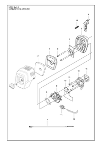 Carburetor And Air Filter Diagram and Parts List for 525RXMARKII  Husqvarna Brush Cutter