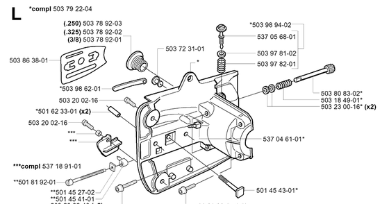 Crankcase Diagram and Parts List for 339XP 20040100001-20051000000 Husqvarna Chainsaw