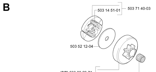 Clutch Diagram and Parts List for 334T 20060100001-20063600000 Husqvarna Chainsaw