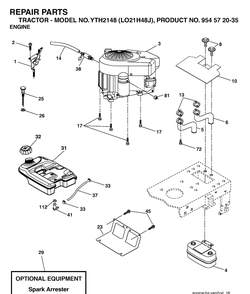 Engine Diagram and Parts List for YTH2148-LO21H48J 2004-05 Husqvarna Lawn Tractor