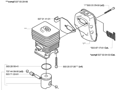 Piston / Cylinder And Muffler Diagram and Parts List for 123L 2004-01 Husqvarna Trimmer