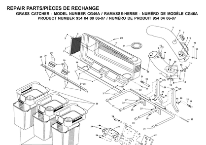 Bagger Diagram and Parts List for 95404000607 2001-09 Husqvarna Lawn Tractor Accessories