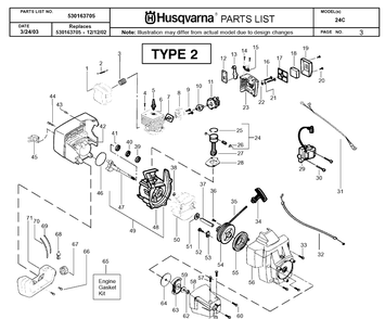 Engine 2 Diagram and Parts List for 24C 20040100001-20050600000 Husqvarna Edger