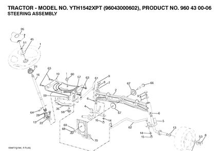 Steering Diagram and Parts List for YTH1542XP (96043000602)(2006-10) Husqvarna Lawn Tractor