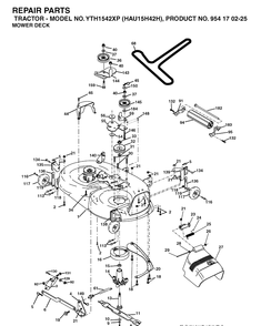 Mower Deck / Cutting Deck Diagram and Parts List for YTH1542XP (HAU15H42H)(2004-09) Husqvarna Lawn Tractor
