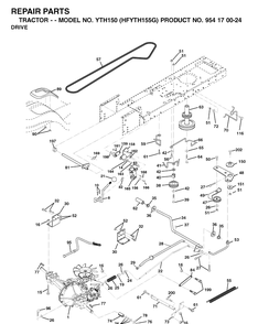 Drive Diagram and Parts List for YTH150 (HFYTH155G)(2001-01) Husqvarna Lawn Tractor