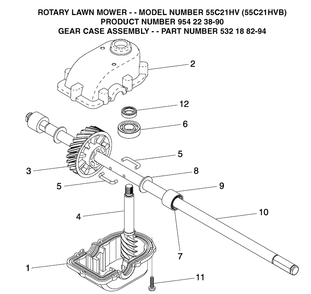 Gear Case Diagram and Parts List for 55C21HV (954223890)(2004-01) Husqvarna Lawn Mower