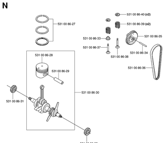 Cylinder Piston Diagram and Parts List for 324HDA55 (X-SERIES)(20041800001-20053600000) Husqvarna Hedge Trimmer