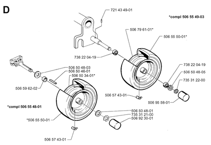 Wheels And Tires Diagram and Parts List for R13 1998-09 Husqvarna Lawn Tractor