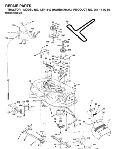 Mower Deck / Cutting Deck Diagram and Parts List for LTH1542 (HAUB15H42A)(2003-01) Husqvarna Lawn Tractor