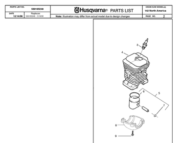 Cylinder Piston Diagram and Parts List for 142 20064900001-20070100000 Husqvarna Chainsaw