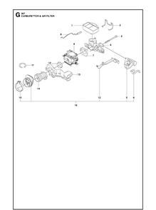 Carburetor And Air Filter Diagram and Parts List for 357XP 20100600001-20111800000 Husqvarna Chainsaw