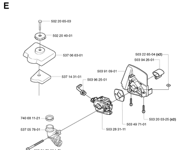Carburetor And Air Filter Diagram and Parts List for 326EX 20020500001-20144799999 Husqvarna Edger